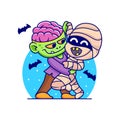 Frankenstein and mummy with dancing poses