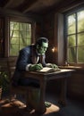 Frankenstein's Monster Reading in cabin Royalty Free Stock Photo