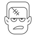 Frankenstein thin line icon, Halloween concept, monster face sign on white background, Halloween Frankenstein monster Royalty Free Stock Photo