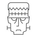 Frankenstein thin line icon, halloween and monster, zombie sign, vector graphics, a linear pattern on a white background