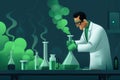 A Frankensteininspired scientist conducting an experiment in a lab filled with green smoke Royalty Free Stock Photo