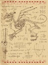 Frankentsein Diary with fantasy monster skeleton, math formulas and mystic symbols