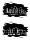 Frankfort and Louisville Kentucky USA City Skyline Silhouettes Set. Hand Drawn Sketch Royalty Free Stock Photo