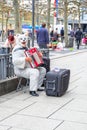 Human in Bears suit playing music at Street market on 26 march 2017 in Frankfrut Germany Royalty Free Stock Photo