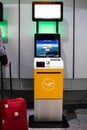 A Lufthansa self-service check-in automat at the Frankfurt International Airport Royalty Free Stock Photo