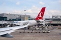 05/26/2019. Frankfurt Airport, Germany. Turkish airliner in front of main terminal Royalty Free Stock Photo