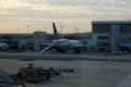 Frankfurt airport, lufthansa first class lounge view September 23 2016 Ã¢â¬â Airport tower on the sunset