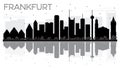 Frankfurt City skyline black and white silhouette with reflections. Royalty Free Stock Photo