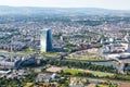Frankfurt ECB European Central Bank skyscraper skyline aerial photo Main river bridge city