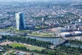 Frankfurt ECB European Central Bank skyscraper skyline aerial photo Main river city