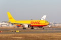 Frankfurt, Germany - 25.03.2021- airplane from german concern dhl in departure from airport frankfurt in germany with cloudy