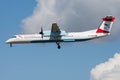 Austrian Airlines Bombardier DHC-8 Q400 OE-LGD passenger plane landing at Frankfurt airport