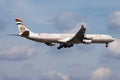 Etihad Airways Airbus A340-600 A6-EHF passenger plane landing at Frankfurt Airport Royalty Free Stock Photo