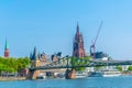 FRANKFURT, GERMANY, AUGUST 18, 2018: Historical museum, Imperial Cathedral of Saint Bartholomewand the old bridge in Frankfurt,