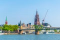 FRANKFURT, GERMANY, AUGUST 18, 2018: Historical museum, Imperial Cathedral of Saint Bartholomewand the old bridge in Frankfurt,