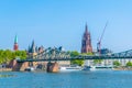 FRANKFURT, GERMANY, AUGUST 18, 2018: Historical museum, Imperial Cathedral of Saint Bartholomewand the old bridge in Frankfurt,