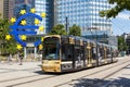 Frankfurt light rail tram at Willy-Brandt-Platz square public transport transit transportation in Germany Royalty Free Stock Photo