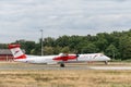 Frankfurt Germany 11.08.19 Austrian Airlines De Havilland Canada Dash 8-400 OE-LGL plane departure Fraport Airport