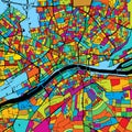 Frankfurt, Germany, Colorful Vector Map on Black