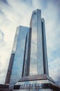 Frankfurt, Germany - Dec 25, 2018 - Spectacular view on the Deutsche bank building Royalty Free Stock Photo