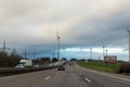 Frankfurt,Germany,December-23-2019: Germany`s no speed limit broad lane highway where motor vehicles could ride at their highest