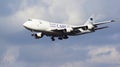 FRANKFURT, GERMANY - FEB 28th, 2015: airplane of SAUDIA AIR CARGO freighter approaching runway at Frankfurt