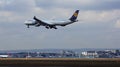 FRANKFURT, GERMANY - FEB 28th, 2015: Lufthansa Airbus A340-600 of Lufthansa airline landing at Frankfurt International Royalty Free Stock Photo