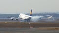 FRANKFURT, GERMANY - FEB 28th, 2015: The Lufthansa Boeing 747 - MSN 37829 - D-ABYD, named Mecklenburg-Vorpommern landing Royalty Free Stock Photo