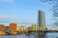 New building of European cental bank ECB at the east harbor area in Frankfurt with bridge Royalty Free Stock Photo