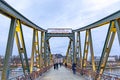 Pedestrian bridge crossing river Main called iron Bridge eiserner Steg in Frankfurt Royalty Free Stock Photo