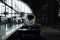 Silhouette of an ICE high-speed train at Frankfurt Main Central station. Royalty Free Stock Photo