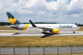 Condor Flugdienst passenger plane at airport. Schedule flight travel. Aviation and aircraft. Air transport. Global