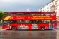 Frankfurt, Germany - June 15, 2016: A double-decker tourist sightseeing bus at Paulsplatz square in Old Town. Royalty Free Stock Photo