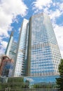 FRANKFURT, GERMANY - JUNE 13, 2019: Eurotower skyscrapers in Frankfurt, Germany
