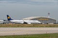 Frankfurt Germany 11.08.19 Lufthansa Technik tec repair hangar. Fraport main hub City Line and Lufthansa Cargo Royalty Free Stock Photo