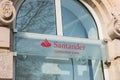 FRANKFURT, GERMANY MARCH, 2017: The sign for a Santander Bank in the city of Frankfurt. Santander Bank is the largest in Eurozone