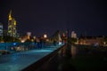 FRANKFURT, GERMANY- MAY 02, 2018: Night cityview of Frankfurt, Germany. Cityscape of night Frankfurt with Main river and