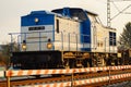 V 100-SP-001 pulls a construction train through the Main-Weser-Bahn construction site in Frankfurt.