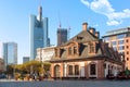 Frankfurt, Germany - November, 2018: Historic Hauptwache Cafe located against business skyscrapers in the centre of Frankfurt am Royalty Free Stock Photo