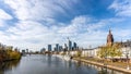 Frankfurt, Germany, November 2020: view on Frankfurt am Main, Germany Financial District and skyline, picture taken on bridge at Royalty Free Stock Photo