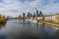 Frankfurt, Germany, November 2020: view on Frankfurt am Main, Germany Financial District and skyline, picture taken on bridge at Royalty Free Stock Photo