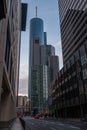 Frankfurt, Germany - November 27: View to the sky with Main Tower on March 11, 2016 in Frankfurt.