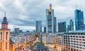 FRANKFURT, GERMANY - OCTOBER 31, 2013: Aerial view of main square at dusk. Frankfurt attracts 5 million visitors every year Royalty Free Stock Photo