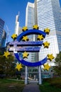 Frankfurt, Germany - October 13, 2023 Euro sign at European Central Bank headquarters in Frankfurt