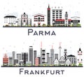 Frankfurt Germany and Parma Italy City Skylines Set with Color Buildings Isolated on White