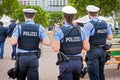 FRANKFURT, GERMANY - SEP 11, 2019: German police patrolling at the Frankfurt IAA Motor Show 2019