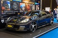 FRANKFURT, GERMANY - SEPT 2019: black PORSCHE PANAMERA 970 G1, IAA International Motor Show Auto Exhibtion