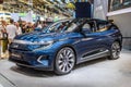 FRANKFURT, GERMANY - SEPT 2019: blue BYTON M-BYTE chinese SUV car, IAA International Motor Show Auto Exhibtion