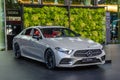 FRANKFURT, GERMANY - SEPT 2019: gray silver MERCEDES-BENZ CLS 220d, IAA International Motor Show Auto Exhibtion Royalty Free Stock Photo