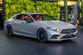 FRANKFURT, GERMANY - SEPT 2019: gray silver MERCEDES-BENZ CLS 220d, IAA International Motor Show Auto Exhibtion Royalty Free Stock Photo